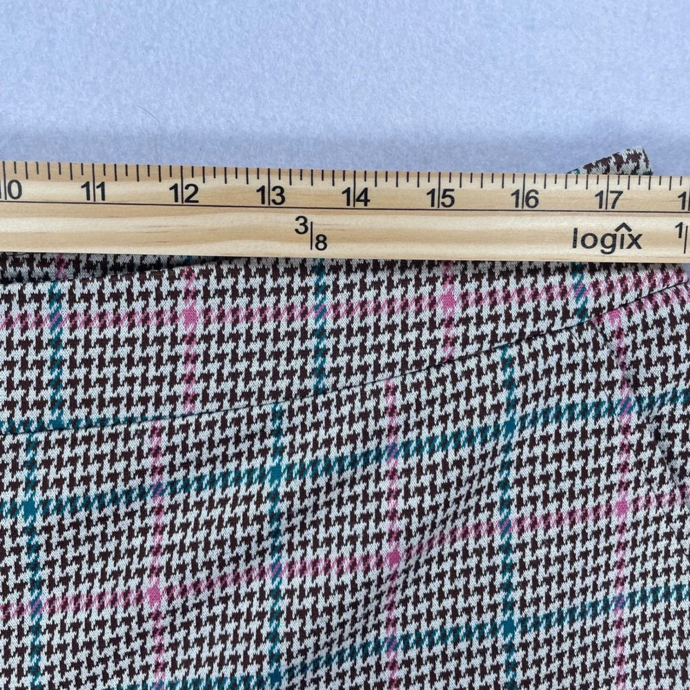Crown & Ivy Womens Pink Teal Houndstooth Plaid Wide Leg Trousers Size 14
